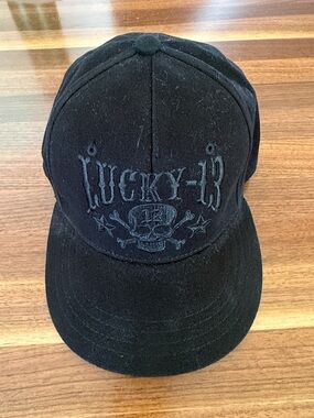 Lucky Brand Black Embroidered Skull Logo Baseball Cap